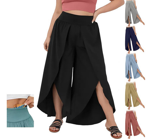 Pantalones Anchos De Cintura Alta Para Mujer Color Sólido