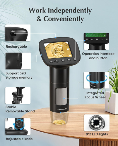 Handheld Digital Microscope With 2 Lcd Screen,1000x