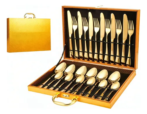 Kit Faqueiro Dourado Luxo Jogo Talheres Inox 24pçs + Maleta Dourado