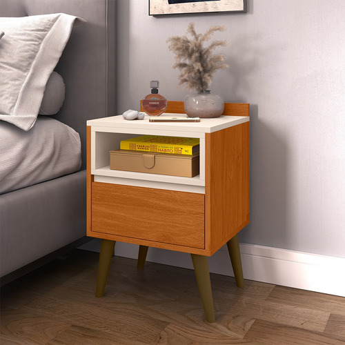 Mesa De Cabeceira Luxo Borcelle - Quarto Melissa Mdp Brilhante Cedro/off