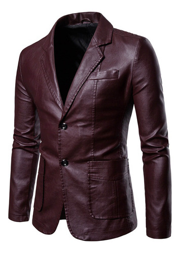 Chaqueta De Piel Para Hombre, Traje De Negocios, Cuello Alto