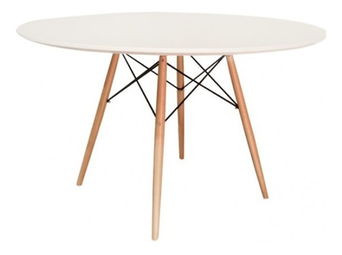 Mesa Eames Redonda 100 Cm Laqueada Blanca Base Madera