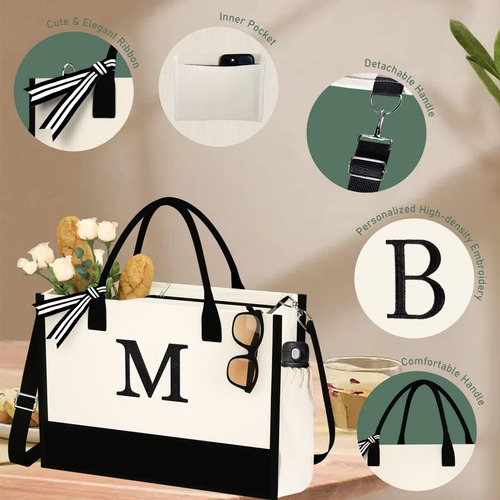 Bolsa De Mano Con Monograma Bolsa De Playa De Lona De 16 Oz