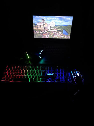 Combo Gamer Teclado + Mouse + Auricular + Pad + 4 En 1 Weibo Negro Negro