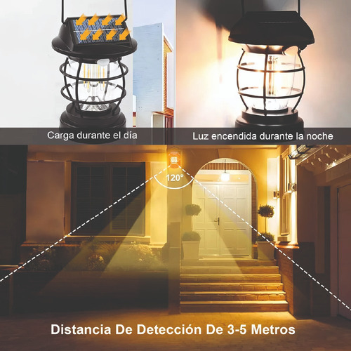 Lámpara Camping Led Solar Recarga Exterior Sensor Movimiento