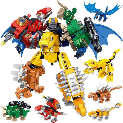 Bloque De Construcción 6 En 1, Robots Dinosaurios Y Mecha