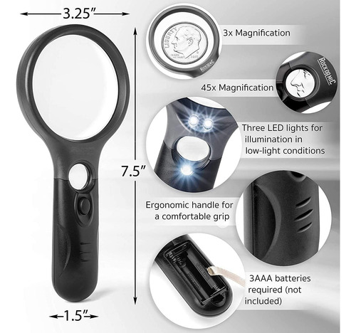 Lupa De Mano Con Luz Led, Lupa Con Luz Led Para Leer,