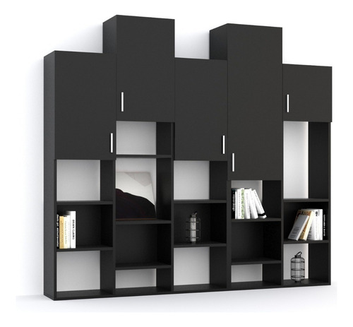 Biblioteca Moderna Organizador Mueble Living Sala Color Negro