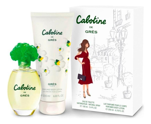 Conjunto de perfumes Gres Parfums Cabotine 100ml + Loção corporal 200ml para mulheres