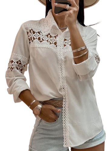 Camisa Blusa Camisola Bordada Flores Broderie Romántica Chic