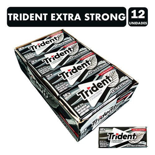Trident Extra Strong - Sabor Menta Fuerte Sin Azúcar (12 Un)