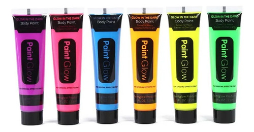 6 Pintura Neon Glow Fiesta Maquillaje Glow In The Dark 25 Ml