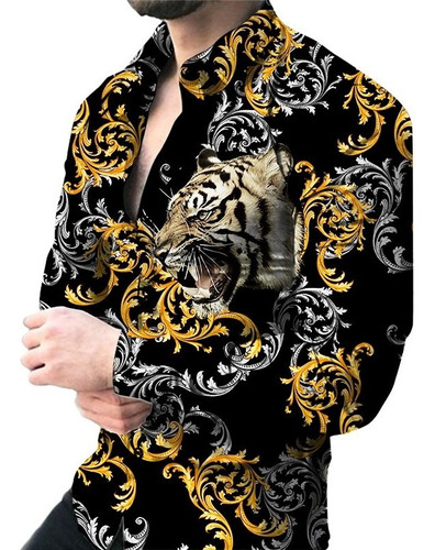 Camisa Para Hombre, Camisa Con Estampado De León En 3d, Cami