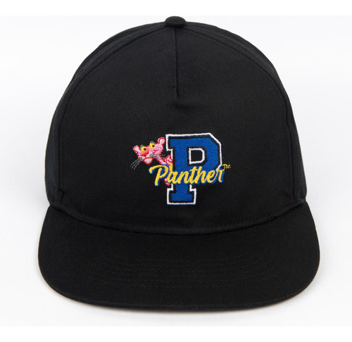 Gorra Negra Con Visera Plana Y Diseño De La Pantera Rosa