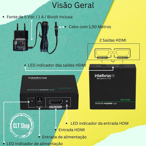Divisor HDMI Vex 1002, divisor de vídeo y audio Intelbras