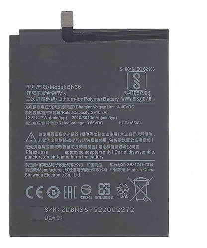 Bateria Bn36 Para Xiaomi Mi 6x Mi A2 Bn36 Con Garantia 100%