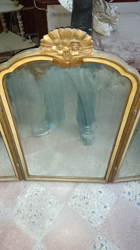 Espejo Tríptico Antiguo Marrón Claro Dorado (Usado)