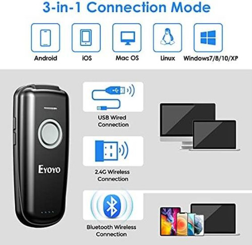 Eyoyo Mini 1d Bluetooth Barcode Scanner Sem Fio, Com Botão L