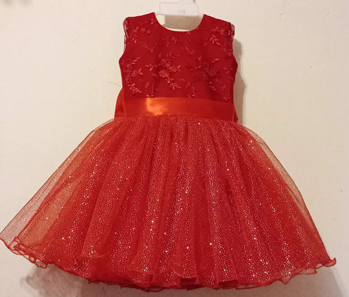 Vestido Rojo De Fiesta Para Bebe Y Nena Tul Brillos Con Moño