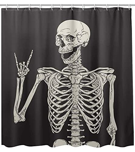 Cortina Para Baño Rock And Roll Skull Skeleton Bone Love Mu