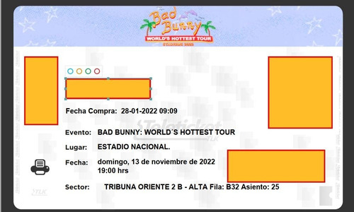 Imagen 2 de 2 de Venta De 2 Entradas Zona Oriente 1era Fecha - Compra Segura