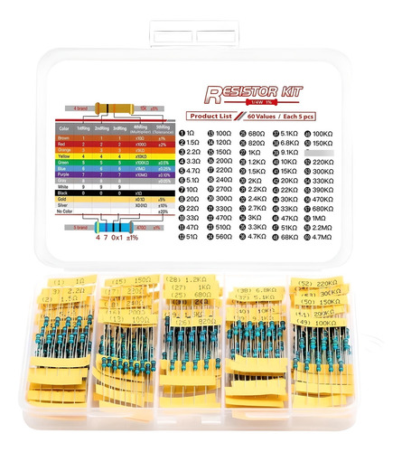 Kit 300 Resistencias 60 Valores 1/4w 1% Alta Precision