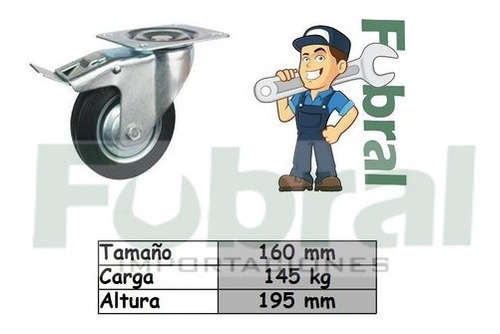 Rueda De Goma Con  Base Giratoria Y Freno De 160mm Fubral