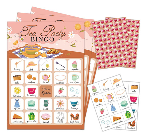 Tarjetas De Bingo De La Fiesta De Té 5x7 (24 Tipos), Favores