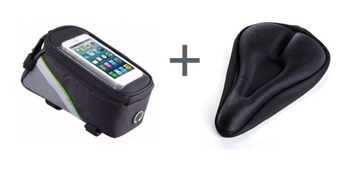 Pack Bolso Porta Celular Para Bicicleta +forro Cubre Asiento