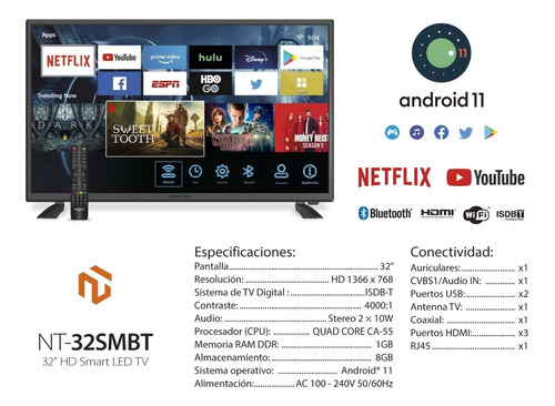 Imagen 2 de 4 de Televisor North Tech 32 Led Slim Hd Smart Tv