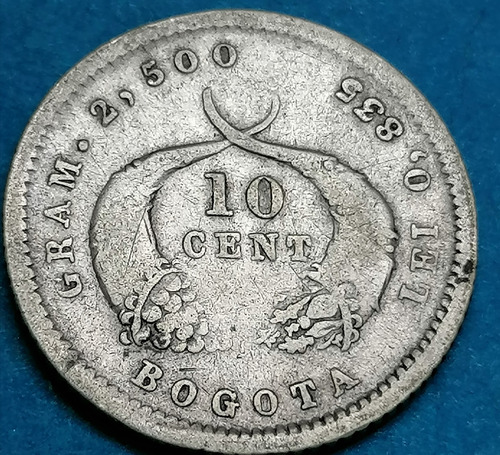 Colombia Moneda 10 Centavos 1883 Plata