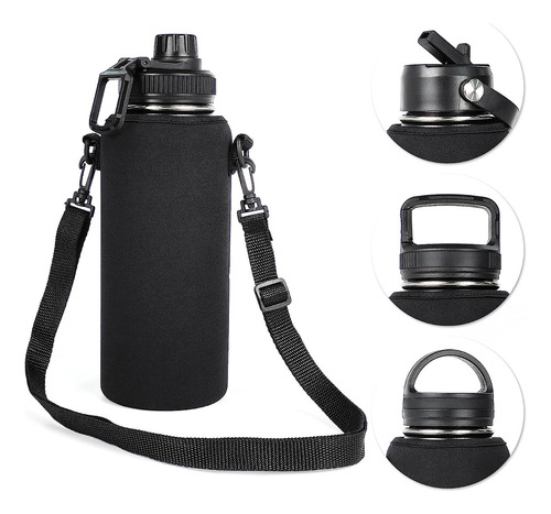 Termo Deportivo Botella Acero Inox Antiderrame Tapas Funda