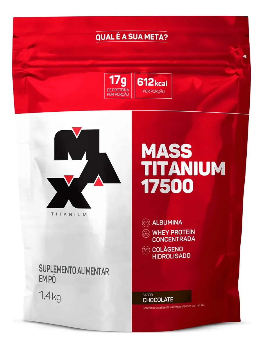 Hipercalórico 1,4kg Mass Titanium Max Titanium Chocolate Energia e Ganho Muscular