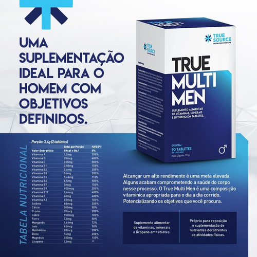 True Multi Men Mega Vitaminico Licopeno 90 Tabs True Source Sabor Sem sabor