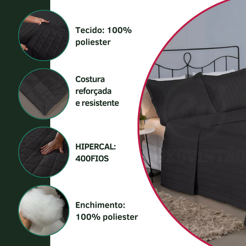 Cobre Leito Queen Padrão Matelado 3 Peças Dupla Face 400 Fios Toque Macio E Suave Confortável Preto