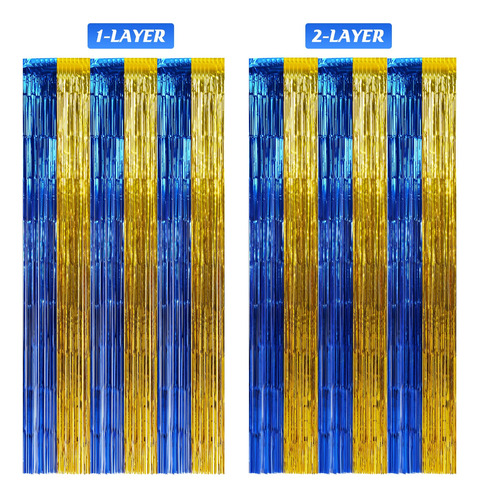 Paquete De Cortinas De Flecos Metálicas Azul Dorado 2x2 Metr Color