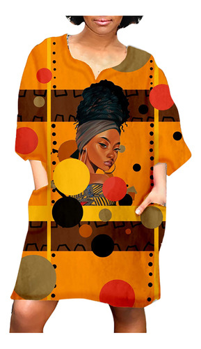 Vestido De Mujer W A La Moda Con Estampado Vintage Africano,