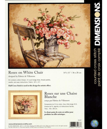 Dimensions Roses On White Chair Kit De Punto De Cruz Contado