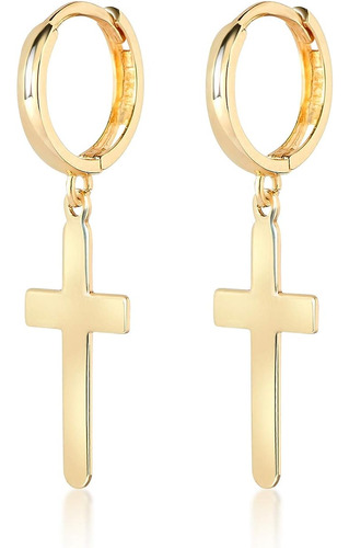 14k White Or Yellow Solid Gold Cross Huggie Earrings 12x2 0m