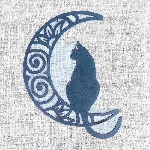 Gato C/luna Calado En Hierro Pintado Hierro Forjado Rústico
