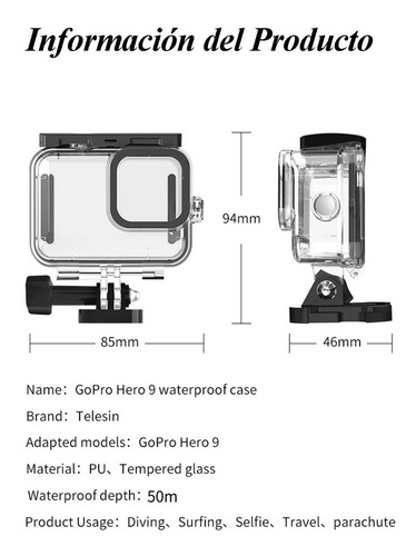 Imagen 2 de 8 de Gopro Hero 9 Funda Impermeable Para Cámara Submarinas
