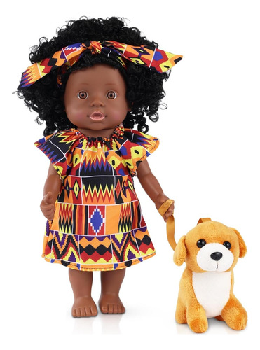 Muñeca Negra Bebé Gagaku 33 Cm Con Cabello Rizado