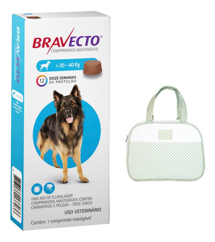 Antipulgas Carrapatos Bravecto 1000 Cão 20a40kg + Frasqueira