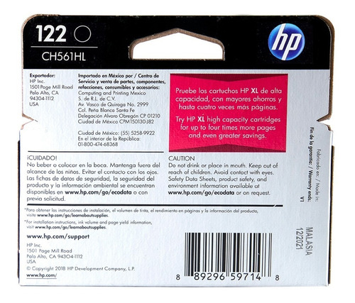 Combo 2 Cartuchos Hp 122 Tinta Original Negro Ch561hl