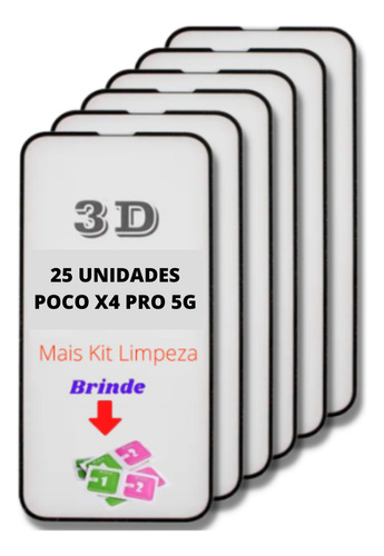 25 Películas De Vidro 3d Poco X4 Pro 5g Atacado Revenda