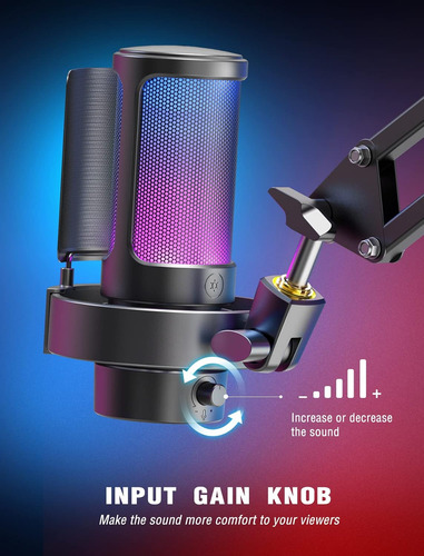 Microfone Fifine Ampligame A8 Rgb Cardióide Preto