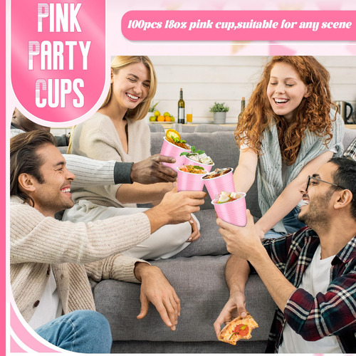 Paquete De 100 Vasos De Plástico Rosa 530 Ml Desechables