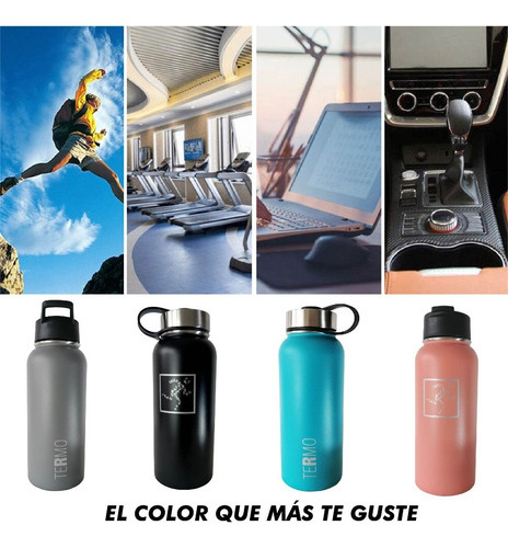 Termo Doble Pared Acero Inoxidable Con 3 Tapas 2 Popotes Negro