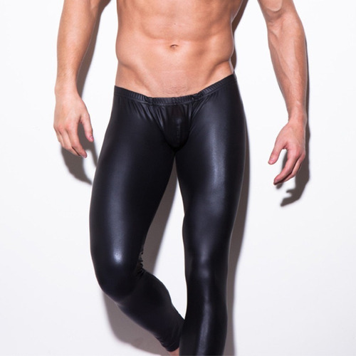 Leggins Ajustados De Cuero De Cintura Alta Para Hombre Simp