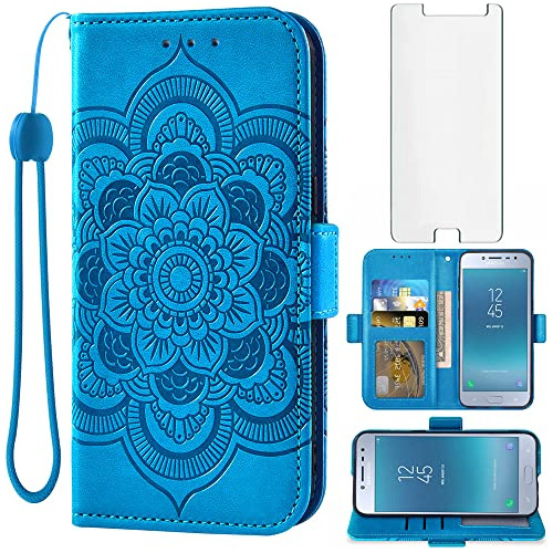 Funda Cartera Para Samsung Galaxy J2 Pro 2018 Azul Piel Sint